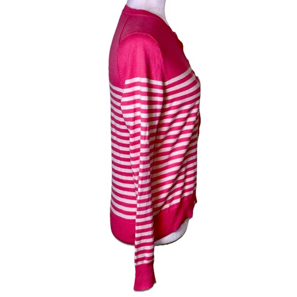 Women’s Pink Striped Lightweight Cardigan Feminine Coastal Parisian Chic Sz XS - Picture 4 of 8